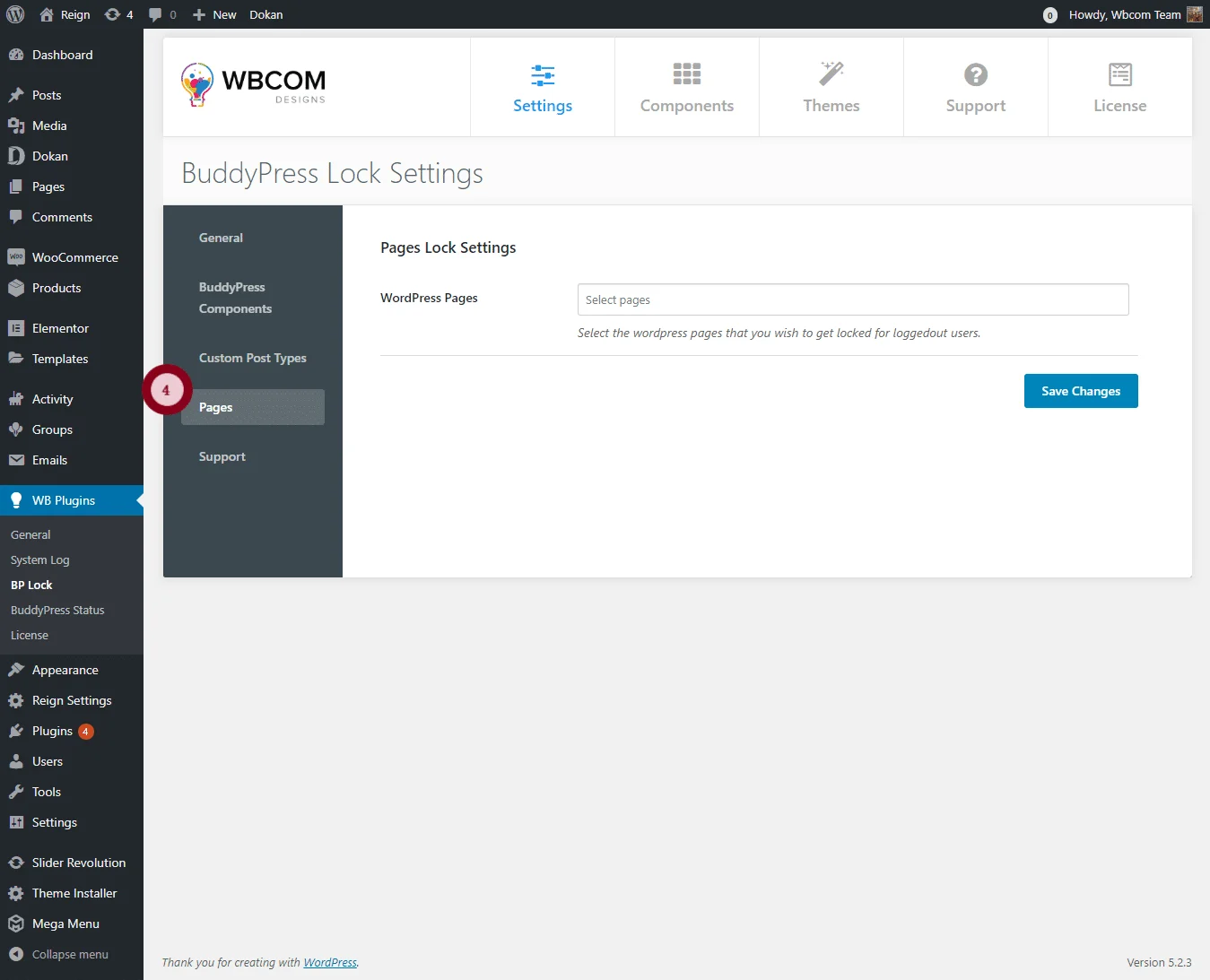 BuddyPress Lock page settings