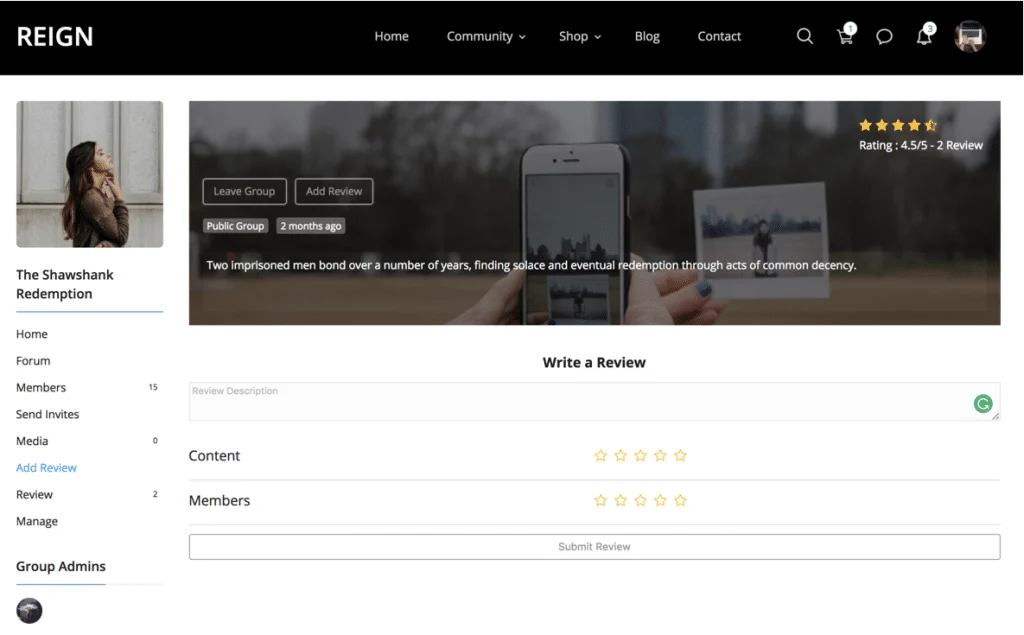 BuddyPress Group Reviews plugin