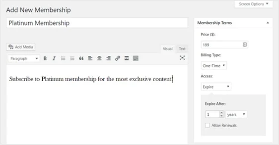 Create Membership Levels