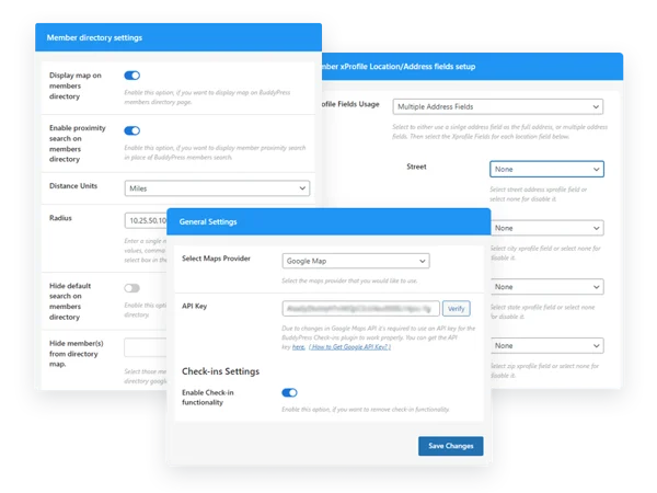 BuddyPress check ins Pro backend