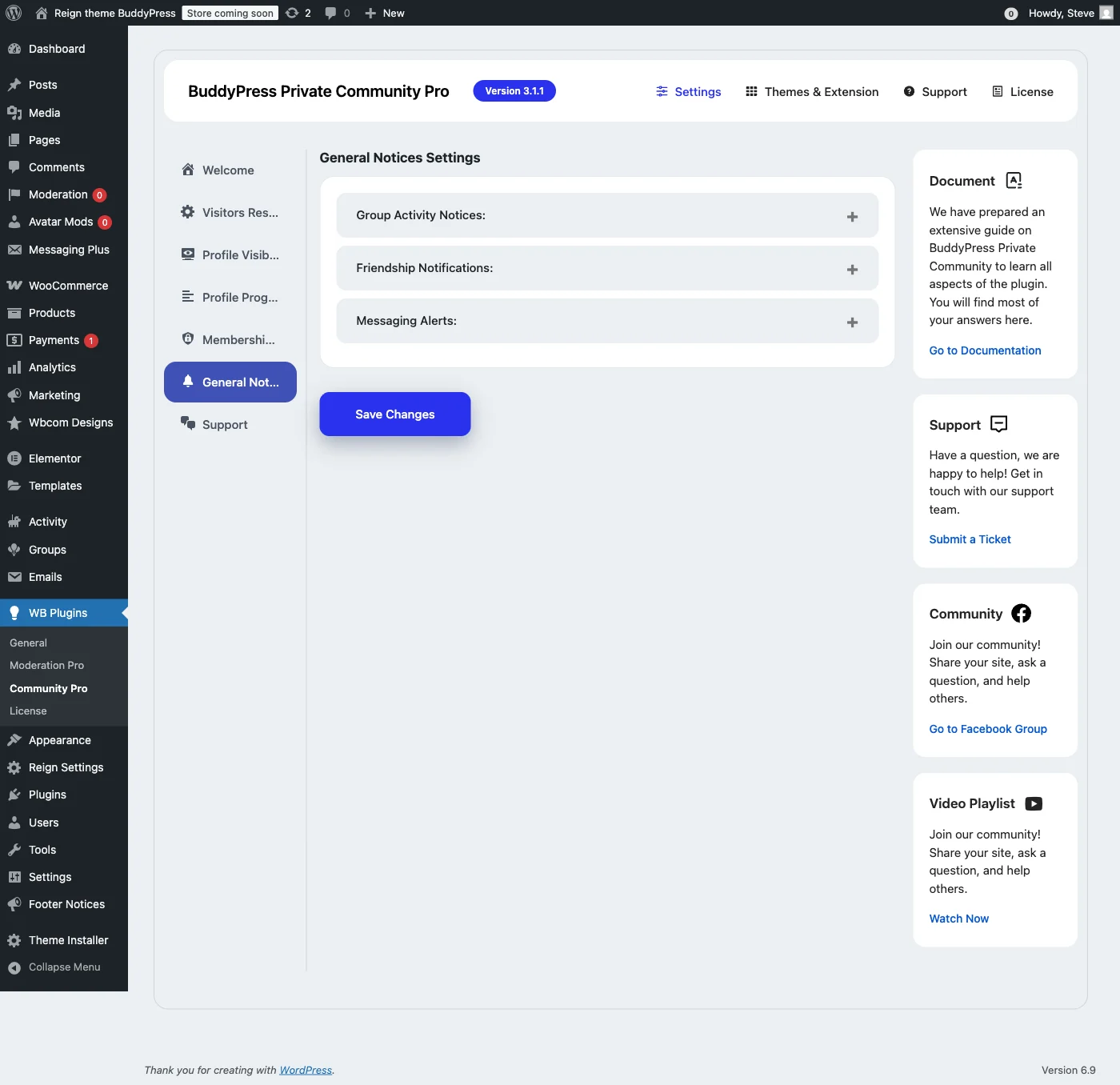 BuddyPress Private Community Pro general notices for custom lock messages