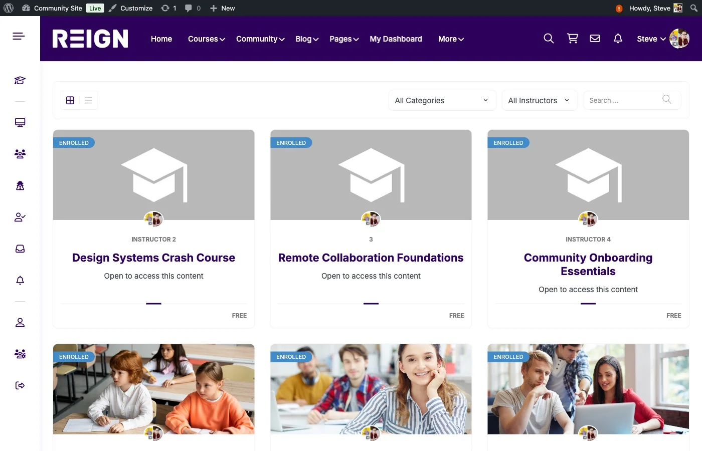 Course catalog grid built with LearnDash