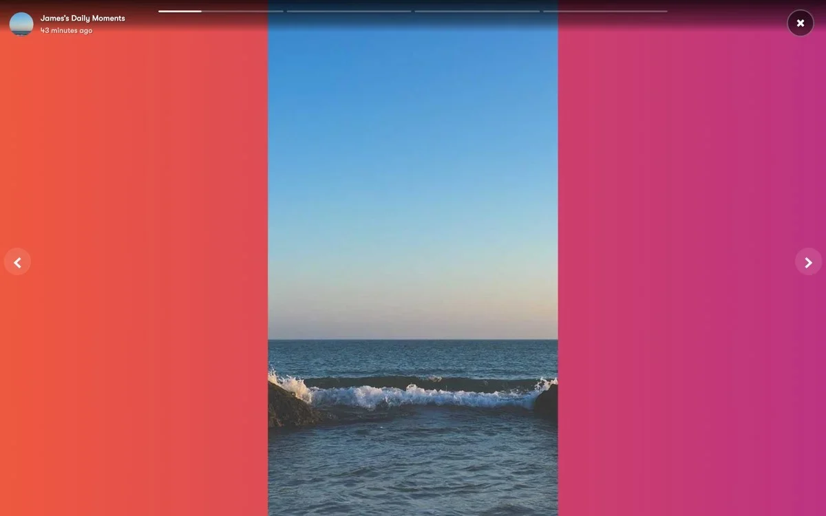 WP Stories viewer showing story content with view count and engagement metrics