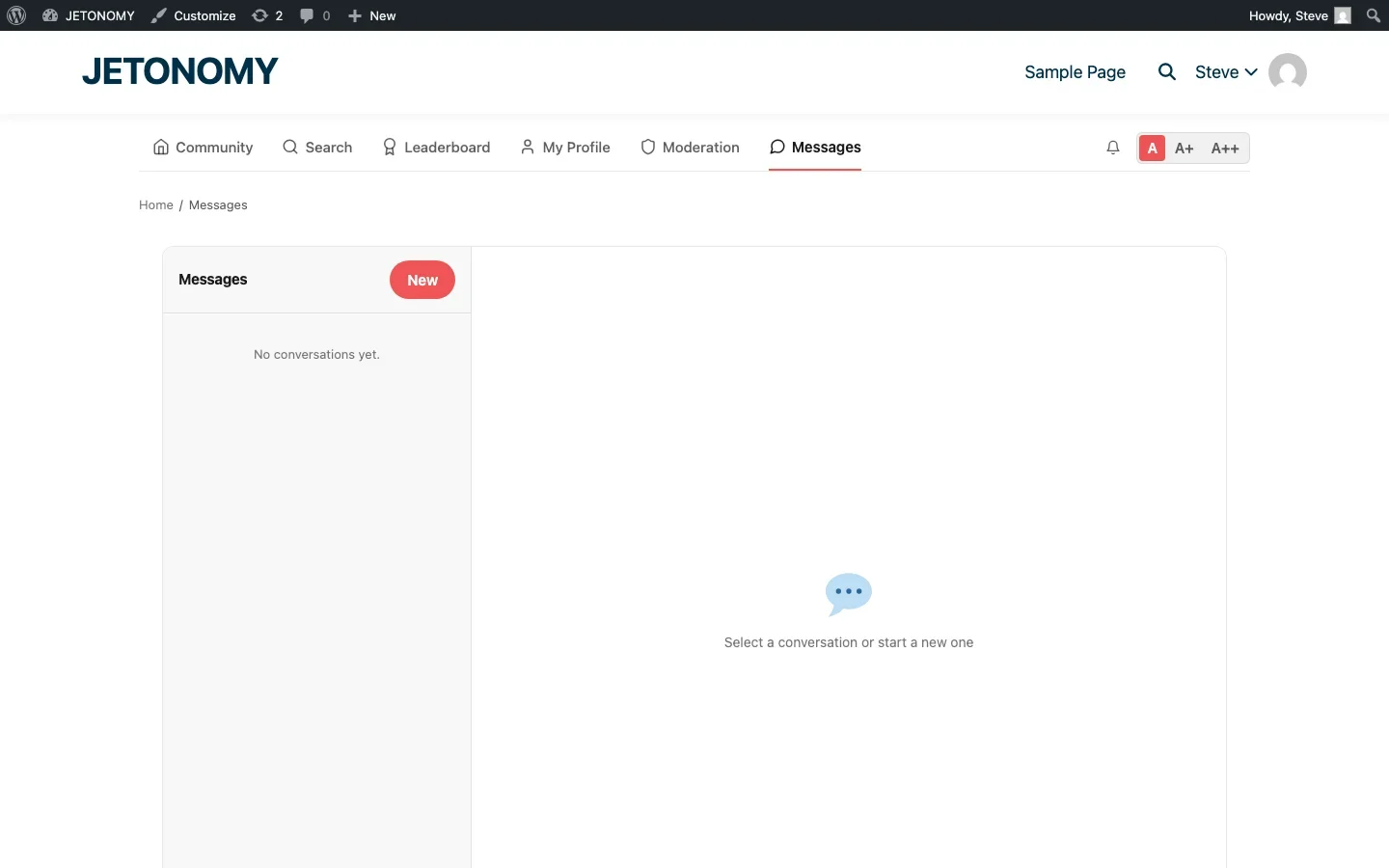 Jetonomy private messaging interface with conversation list and New message button