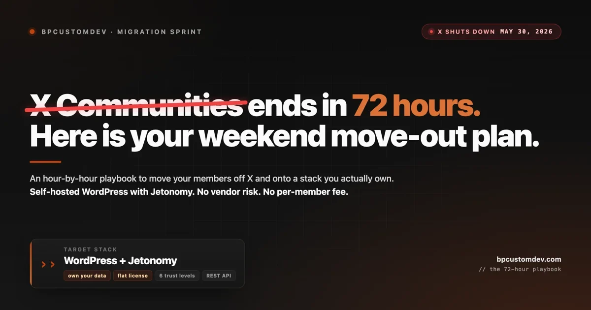 X Communities Shuts Down May 30: Your 72-Hour Migration Sprint to WordPress and Jetonomy