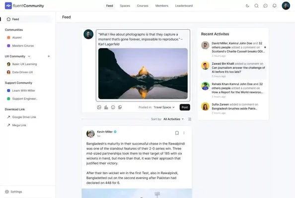 FluentCommunity dashboard for course and coaching communities