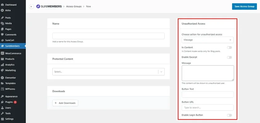 SureMembers membership access control screen