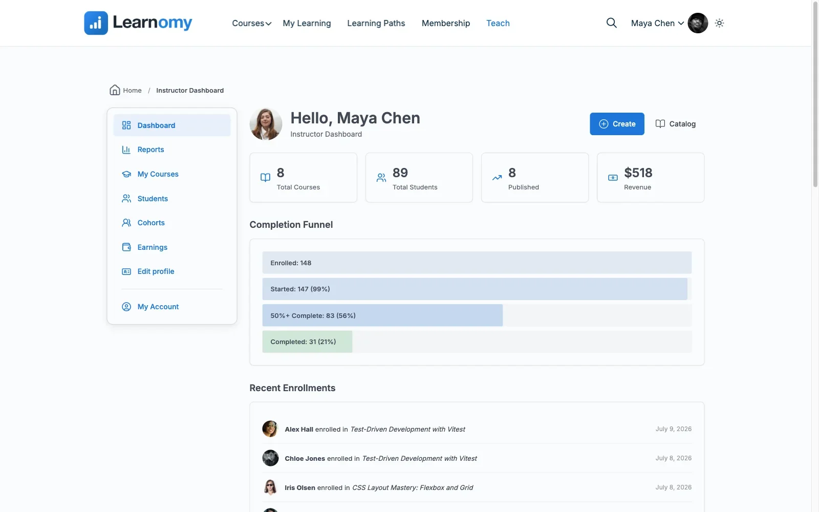 Learnomy instructor dashboard