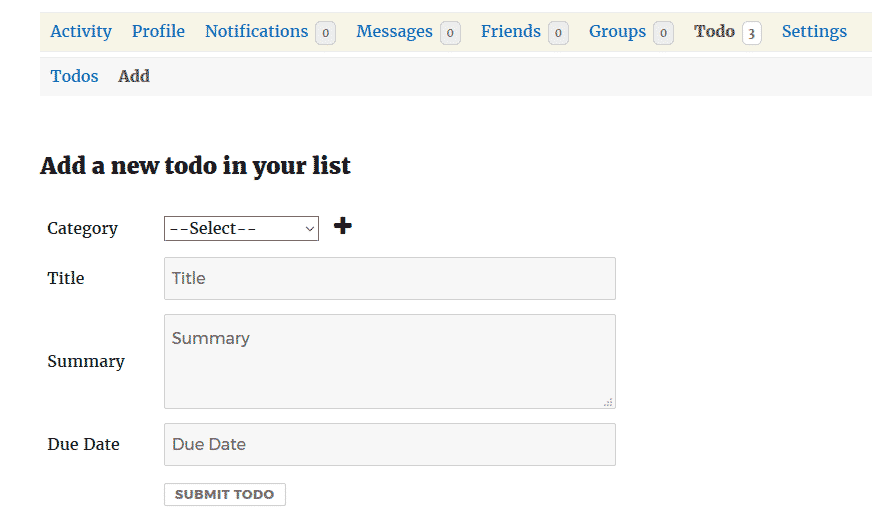 Create to do in BuddyPress