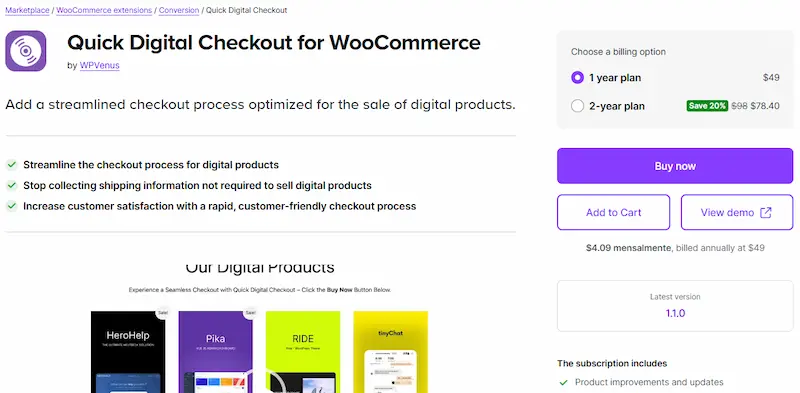 WooCommerce Quick Checkout for Digital Goods