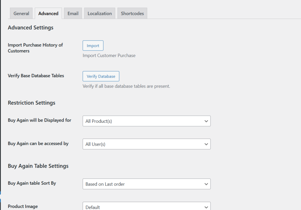 Advanced Settings- Buy Again for WooCommerce
