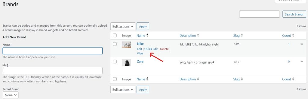 Brand Edit- adding Brands in WooCommerce
