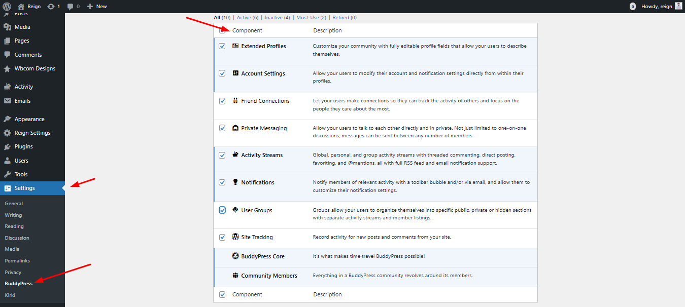 BuddyPress Components