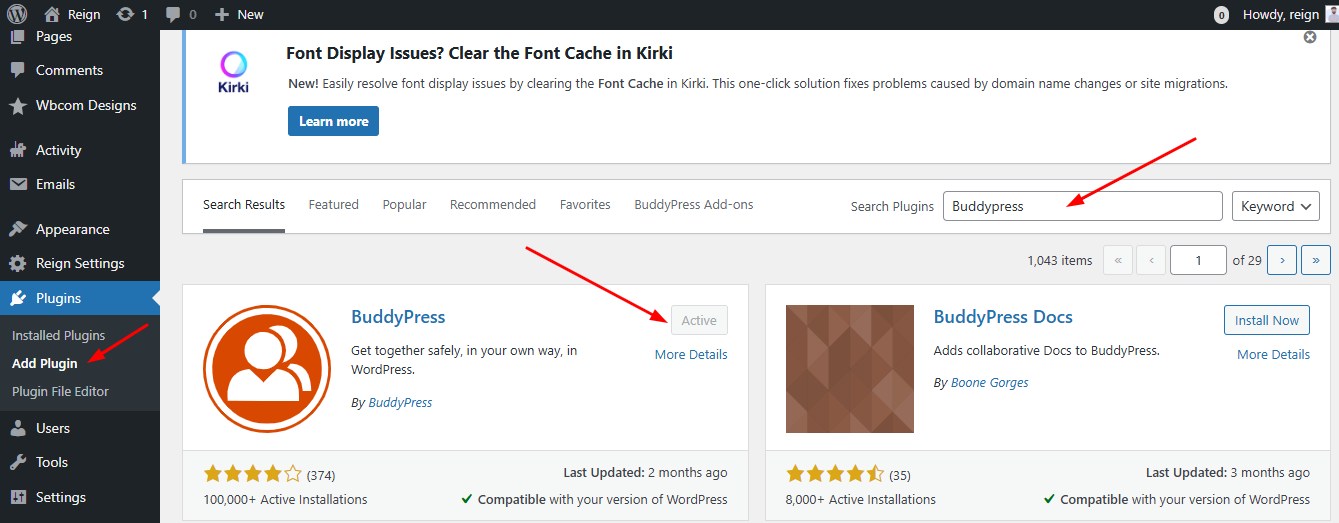 BuddyPress activate Plugin