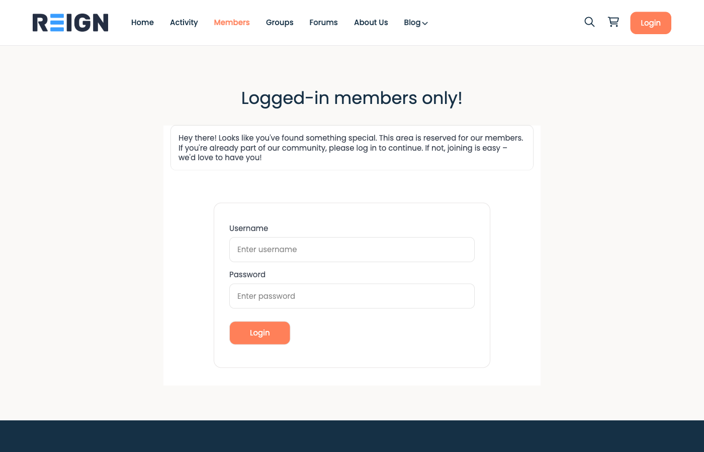 BuddyPress Private Community Pro frontend view showing locked members directory with login form