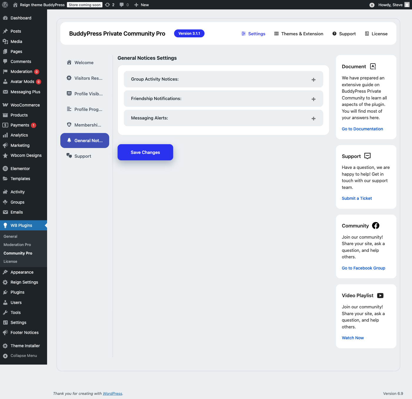 BuddyPress Private Community Pro general notices for custom lock messages