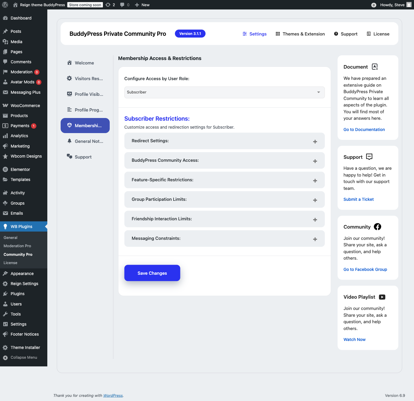 BuddyPress Private Community Pro membership restrictions for role-based access