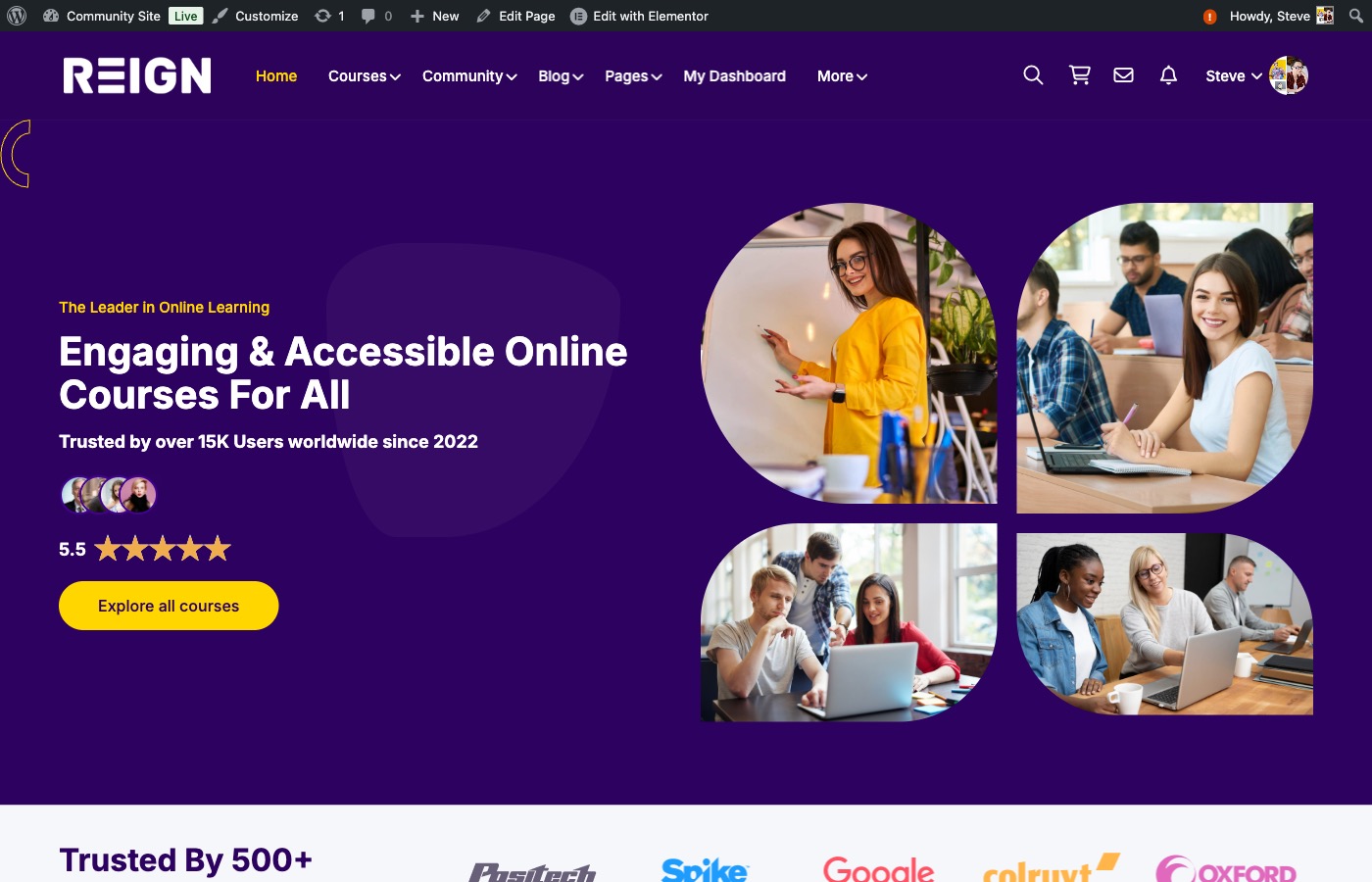 Udemy-like WordPress LMS homepage hero