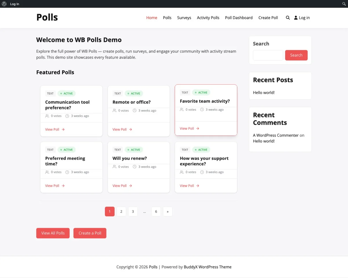 WB Polls grid view showing multiple community polls with results