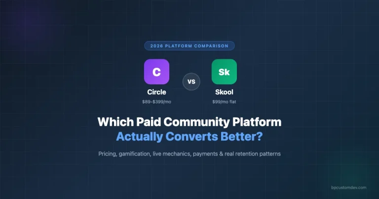Circle vs Skool 2026: Which Paid Community Platform Actually Converts Better? - comparison graphic showing Circle ($89-$399/mo) versus Skool ($99/mo flat)