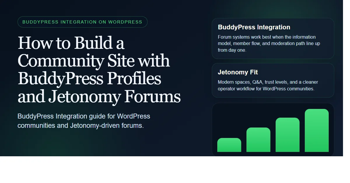 Dark enterprise featured image for how to build a community site with buddypress profiles and jetonomy forums on bpcustomdev