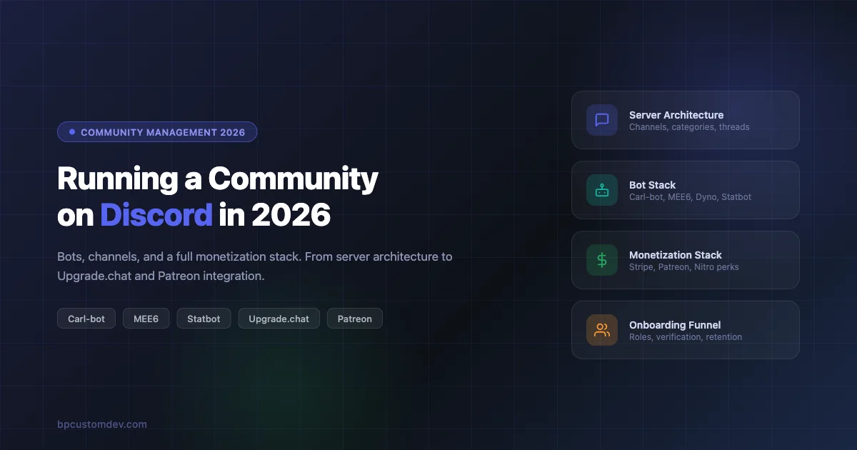 Discord community setup 2026: server architecture, bot stack, and monetization guide