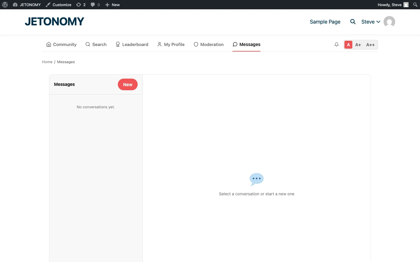 Jetonomy private messaging interface with conversation list and New message button