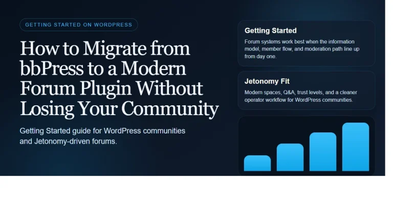 Dark enterprise featured image for how to migrate from bbpress to a modern forum plugin without losing your community on bpcustomdev
