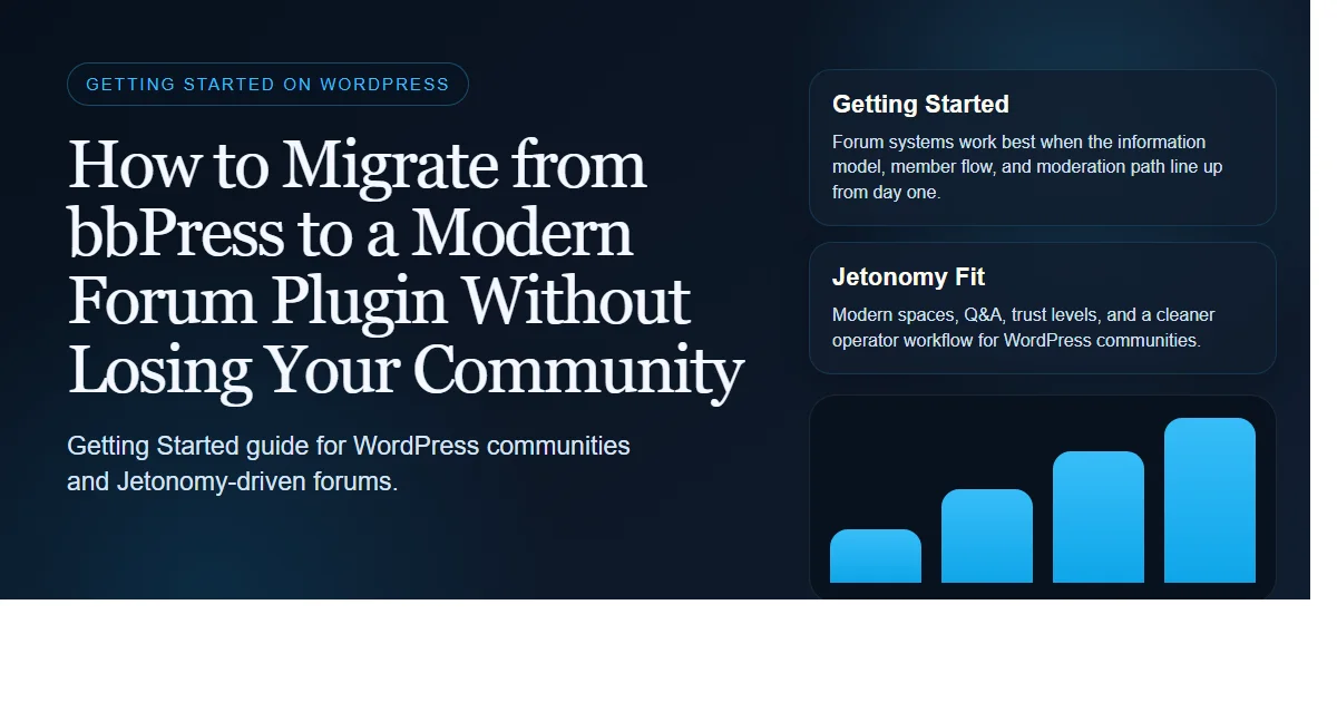 Dark enterprise featured image for how to migrate from bbpress to a modern forum plugin without losing your community on bpcustomdev