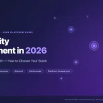 Abstract multi-platform network diagram on dark navy-to-purple gradient representing the 2026 community platform landscape with interconnected nodes for BuddyPress, Circle, Discourse, Discord, and Bettermode