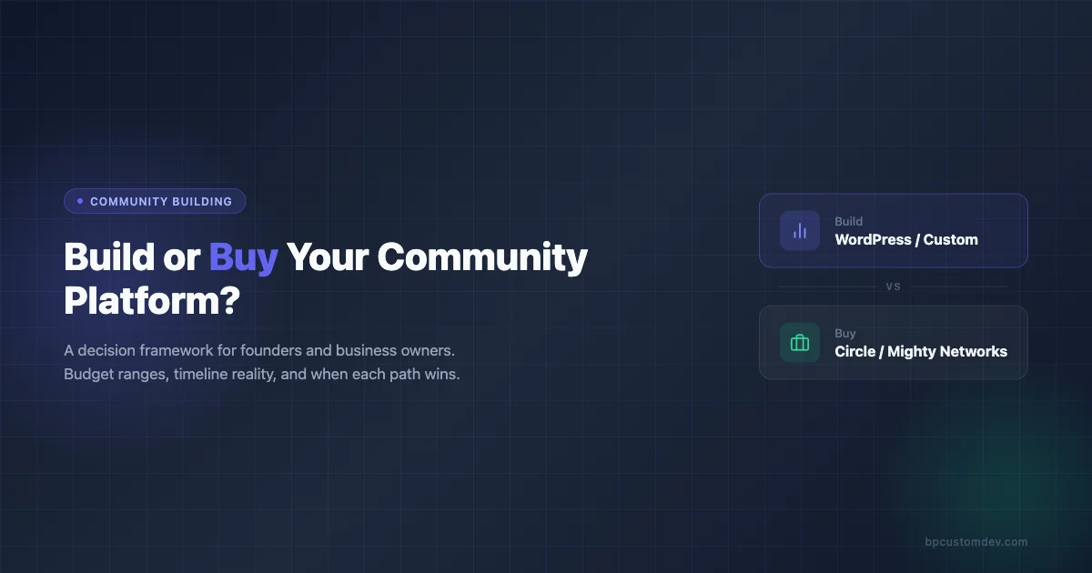 Build vs Buy Community Platform Decision Framework - comparison of WordPress and SaaS options like Circle and Mighty Networks