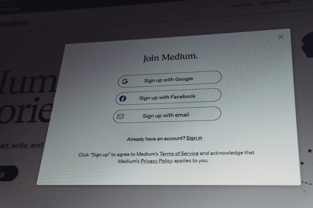 Sign up screen representing community forum member registration and onboarding