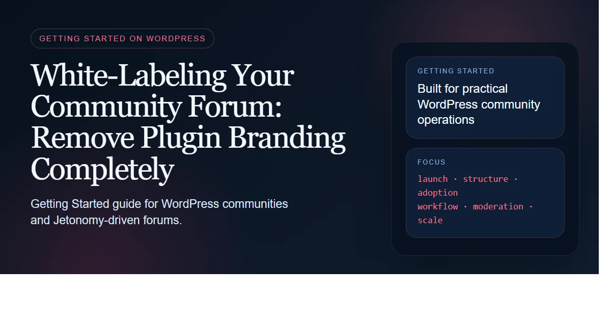 Dark enterprise featured image for white-labeling your community forum: remove plugin branding completely on bpcustomdev
