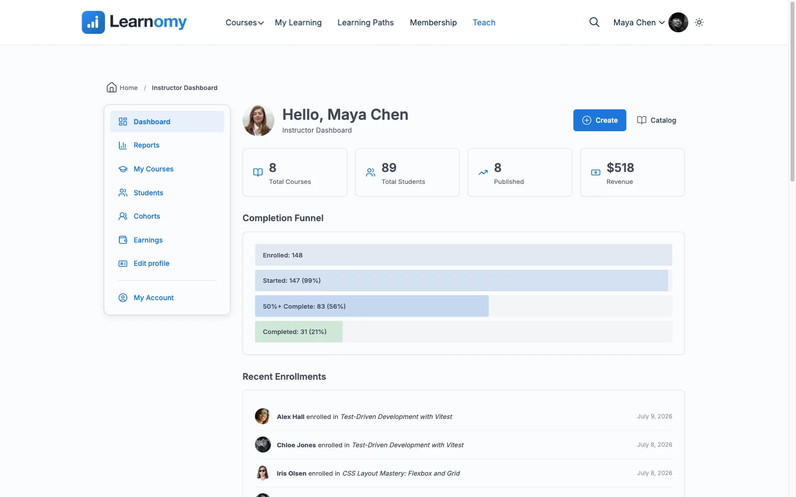 Learnomy instructor dashboard